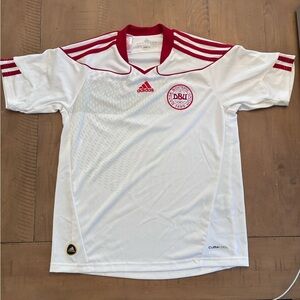 Denmark Adidas Football Soccer White Jersey - Size 12Y